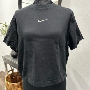 Nike Women's Black and White Logo Crop Top